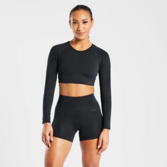 AYBL Staple Long Sleeve Crop Top in Navy - Picture 1 of 9